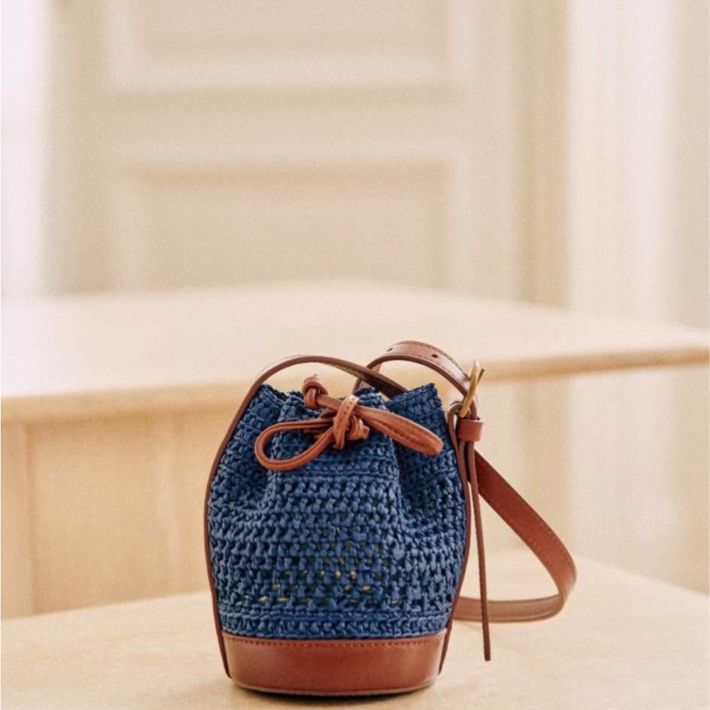 Sezane Nano Farrow blue raffia bag
